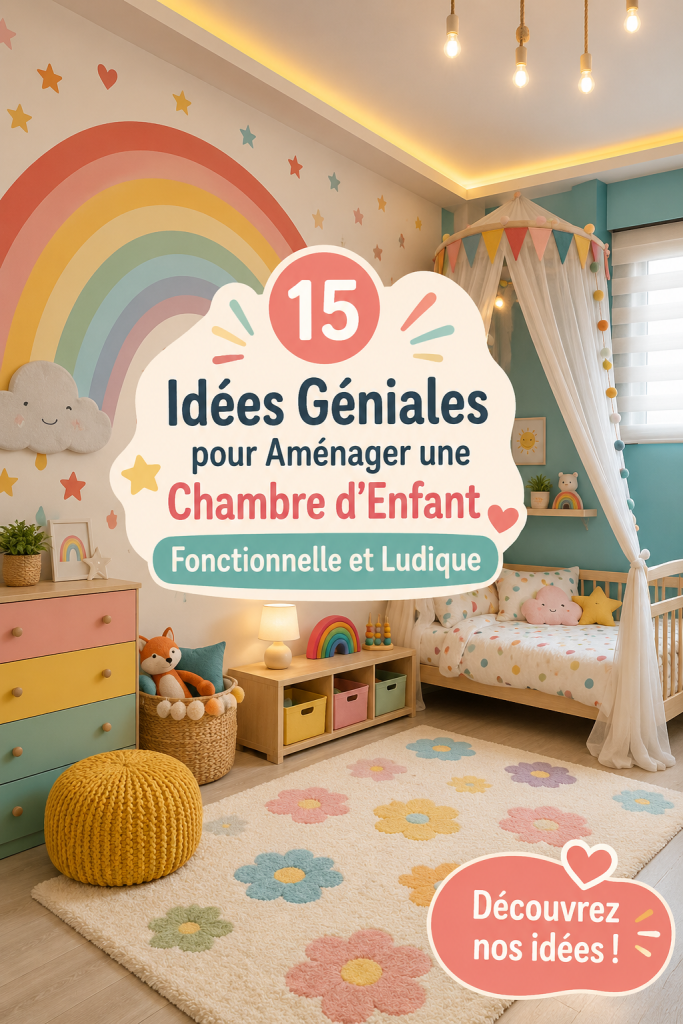 Chambre d'enfant colorée et fonctionnelle avec des meubles adaptés et des zones de jeu.