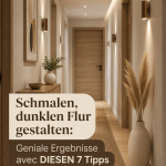 Un couloir étroit et sombre transformé avec des astuces de décoration, montrant des luminaires et des plantes.