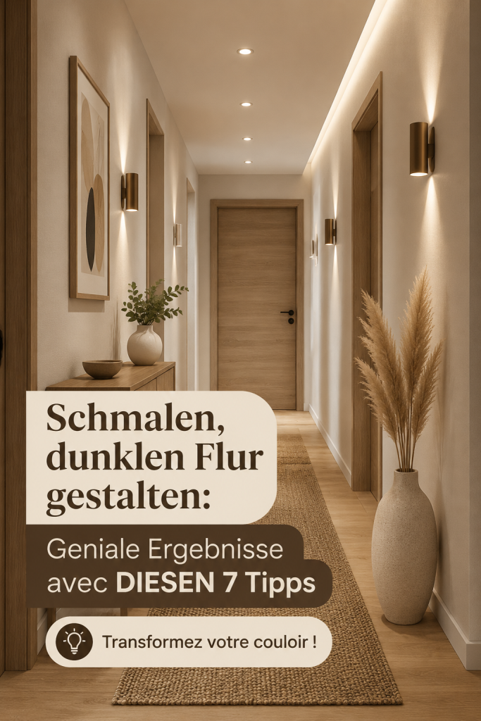 Un couloir étroit et sombre transformé avec des astuces de décoration, montrant des luminaires et des plantes.