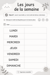 Une illustration des jours de la semaine en français sur un tableau