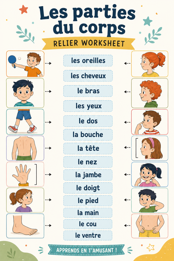 Fiches illustratives des parties du corps pour enfants