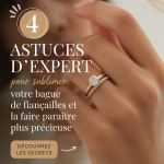 Bague de fiançailles sur une main élégante, mettant en valeur son éclat et son design.