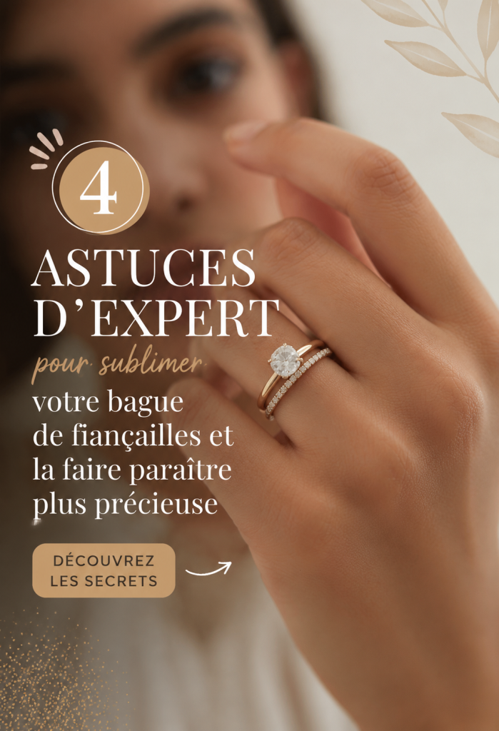 Bague de fiançailles sur une main élégante, mettant en valeur son éclat et son design.