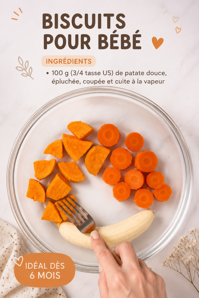 Biscuits sains pour bébé à base de patate douce, prêts à être dégustés.
