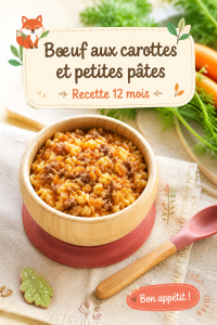 Bœuf aux carottes et petites pâtes dans une assiette blanche, plat réconfortant et coloré.