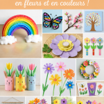 Famille heureux réalisant un bricolage printanier coloré ensemble