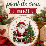 Un motif de broderie de Noël en point de croix représentant un sapin.