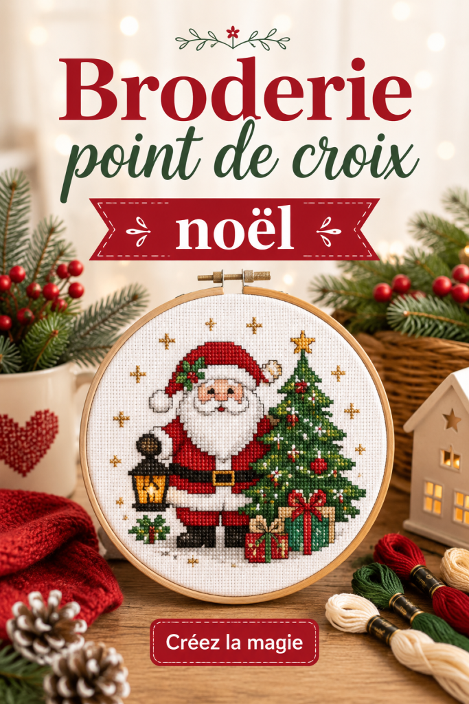 Un motif de broderie de Noël en point de croix représentant un sapin.