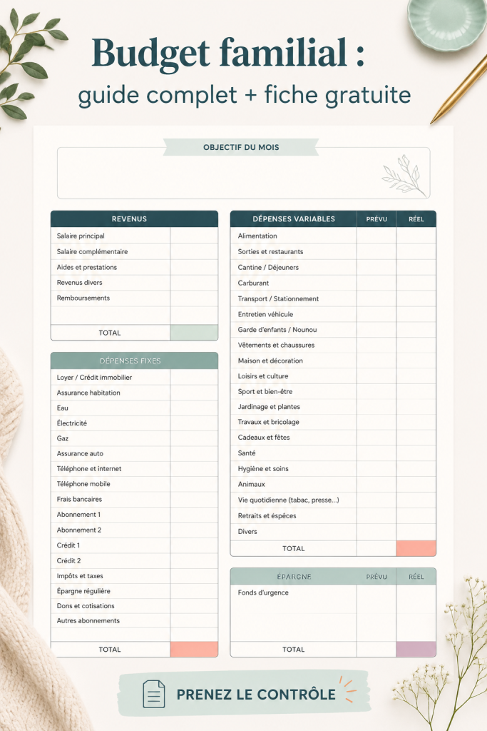 Illustration d'une femme utilisant une fiche de budget familial pour organiser ses finances