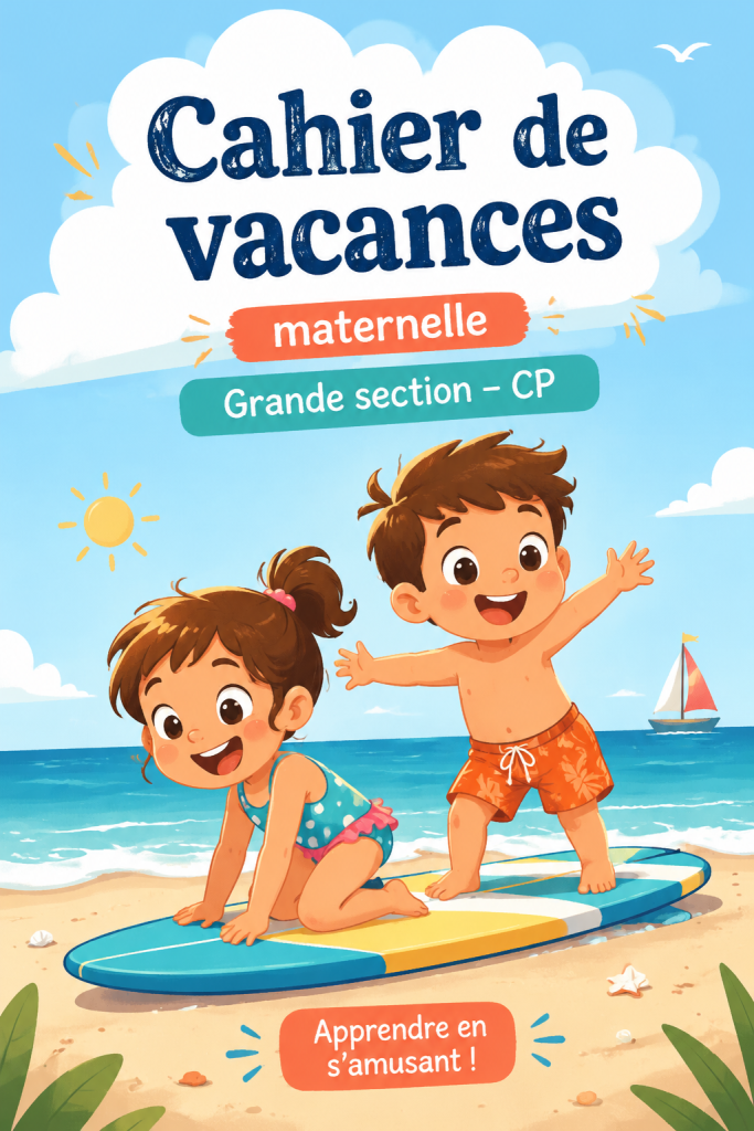 Cahier de vacances coloré pour préparer les enfants au CP, avec des activités ludiques.