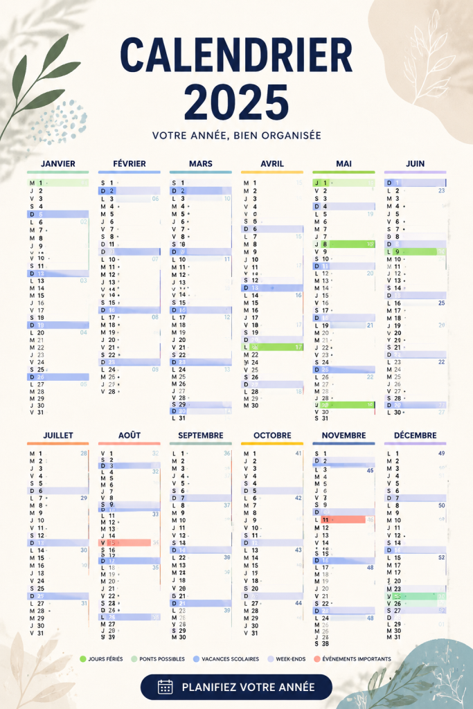Calendrier 2025 à imprimer pour une bonne organisation