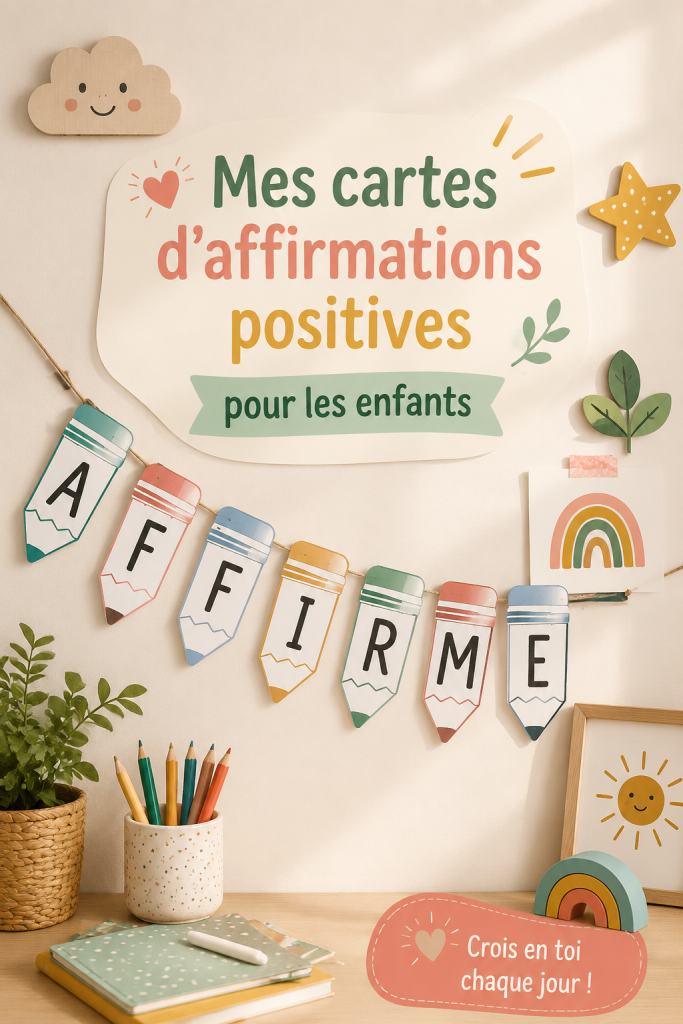Enfant souriant tenant des cartes d'affirmations positives