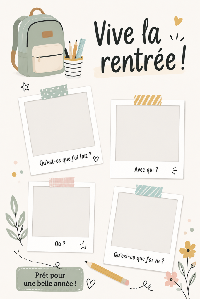 Une famille réunie pour célébrer la rentrée scolaire joyeuse et créative.