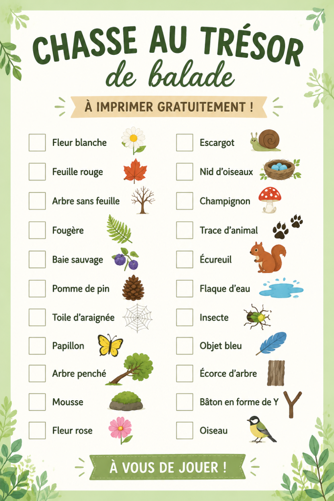 Chasse au trésor imprimable pour une sortie en famille