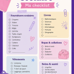Une checklist pour bien préparer la rentrée scolaire avec des fournitures et de la technologie.