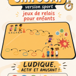 Enfants jouant au Chifumi sportif en relais à l'extérieur.