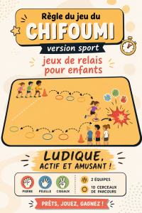 Enfants jouant au Chifumi sportif en relais à l'extérieur.