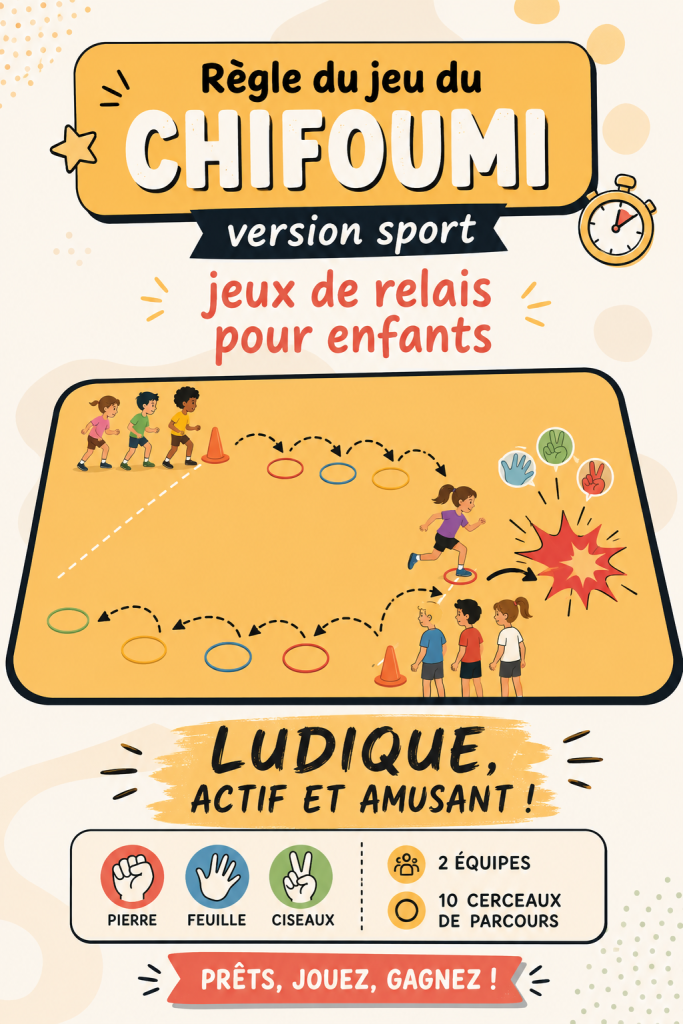 Enfants jouant au Chifumi sportif en relais à l'extérieur.