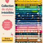 Des stylos colorés Legami sur un bureau d'écolier, ensemble de papeterie tendance.