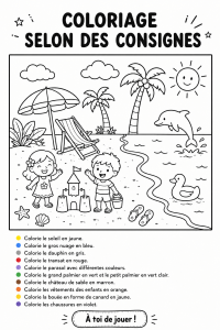 Une image montrant plusieurs pages de coloriage avec des consignes représentées graphiquement.