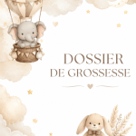 Photo d'un dossier de grossesse bien organisé avec des documents et des notes indispensables