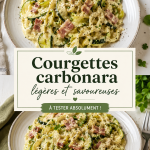 Un plat de courgettes carbonara légères et savoureuses servi avec du parmesan