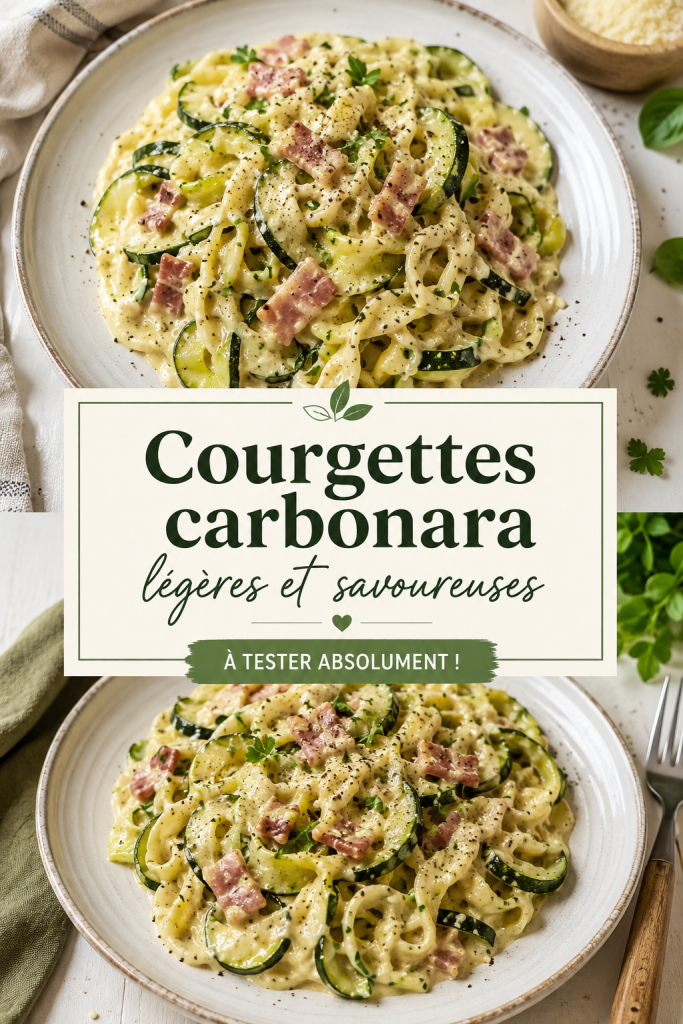 Un plat de courgettes carbonara légères et savoureuses servi avec du parmesan