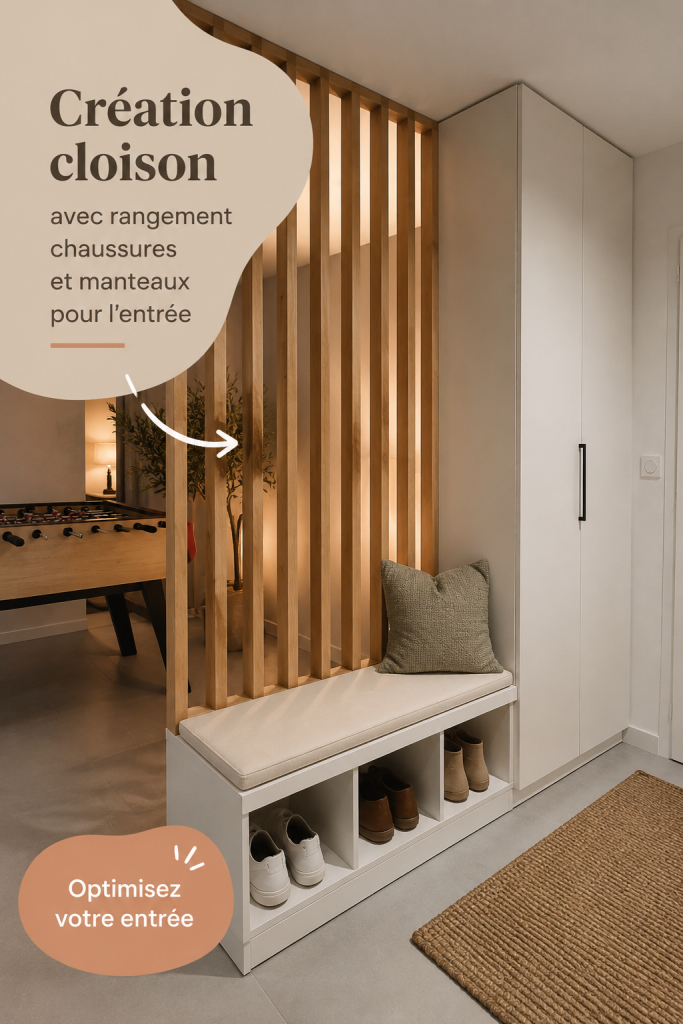 Cloison de rangement élégante dans une entrée moderne
