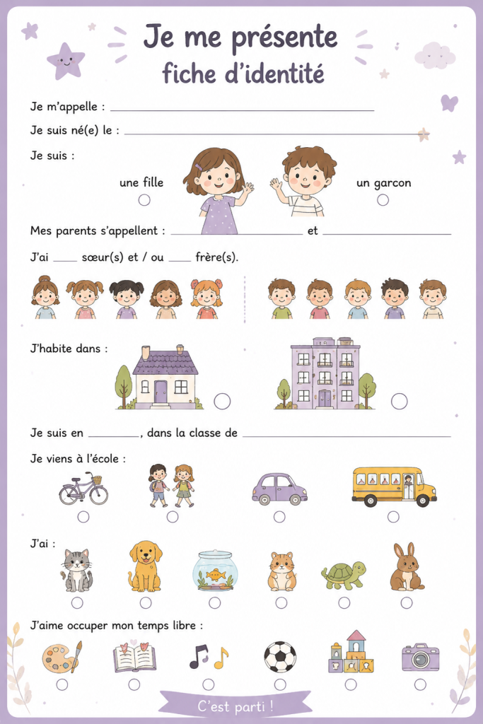 Exemple de fiche d'identité personnelle avec des éléments clés