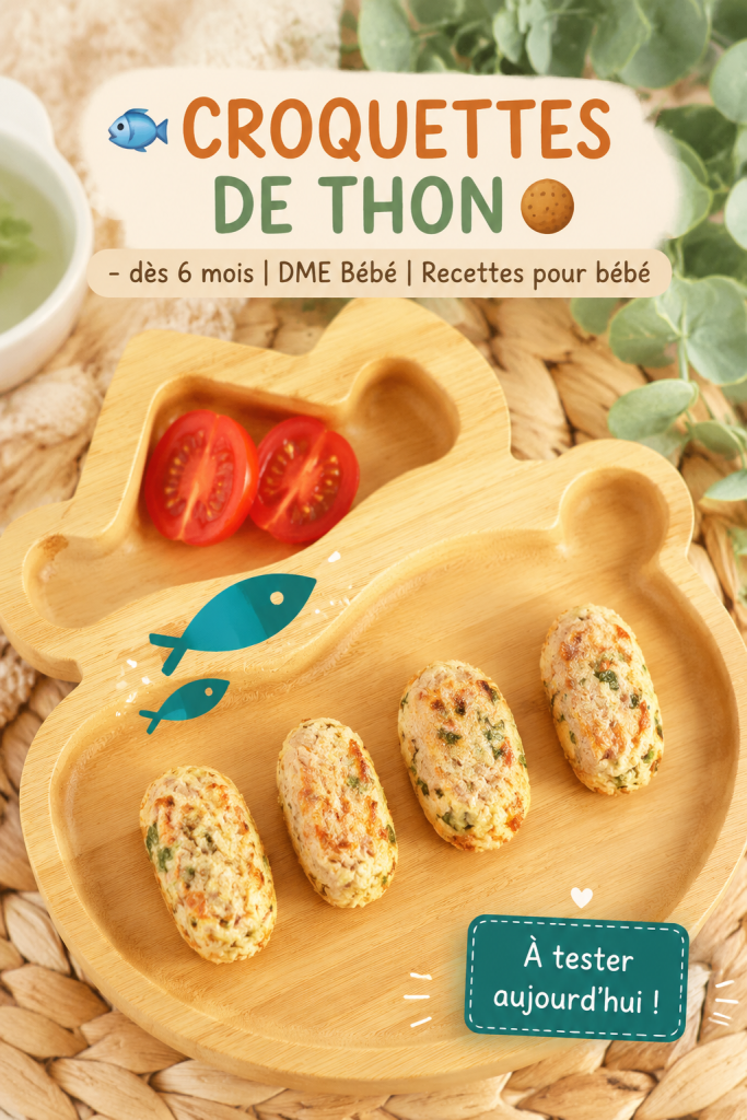 Croquettes de thon dorées fraîchement préparées pour un repas de bébé.