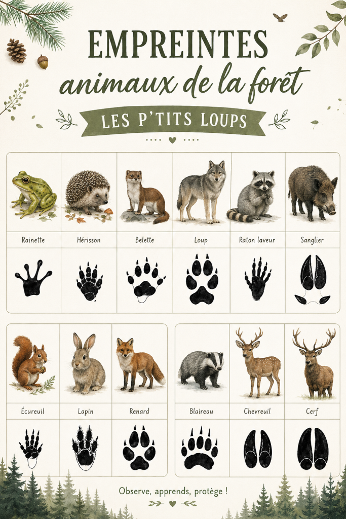 Empreintes d'animaux forestiers sur un sentier