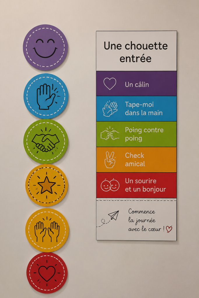 Entrée décorée avec des plantes et un banc accueillant