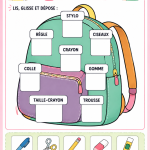 Exercice en ligne éducatif sur le vocabulaire scolaire pour enfants.