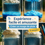 Enfants réalisant une expérience amusante sur les nuages de pluie à la maison.
