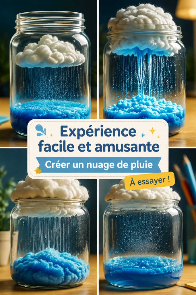 Enfants réalisant une expérience amusante sur les nuages de pluie à la maison.