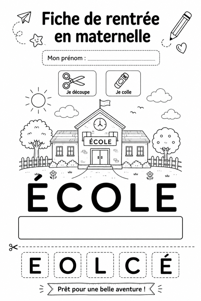Fiche de rentrée en maternelle colorée et personnalisée pour un enfant