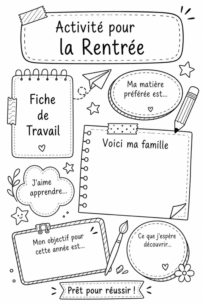 Fiches d'activités en français pour la rentrée scolaire, adaptées aux débutants.