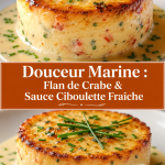 Flan de crabe délicat avec sauce ciboulette fraîche sur assiette