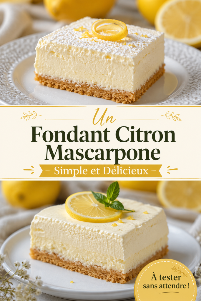 Fondant citron mascarpone dans un plat, sur une table bien dressée.