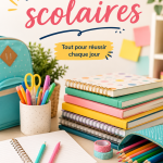 Sélection colorée de fournitures scolaires sur un bureau