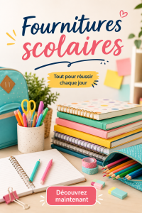 Sélection colorée de fournitures scolaires sur un bureau