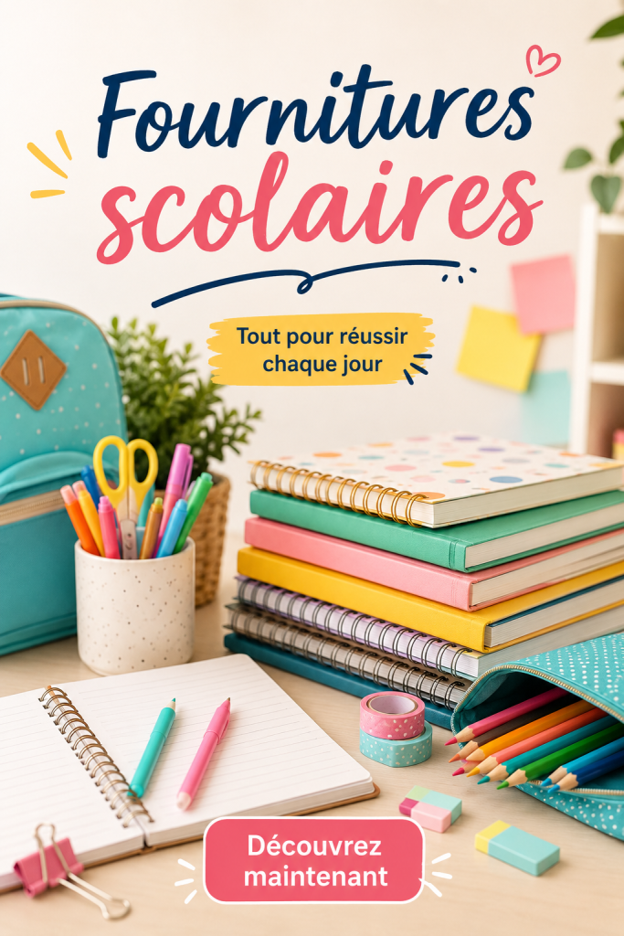 Sélection colorée de fournitures scolaires sur un bureau