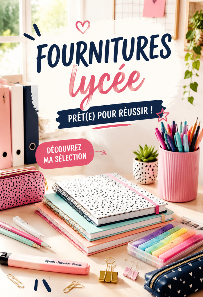 Fournitures scolaires bien organisées sur un bureau, incluant cahiers, stylos et ordinateur, pour les lycéens.
