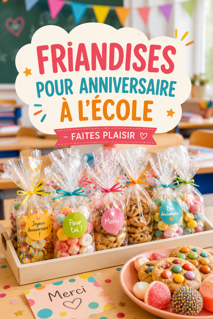 Un cadre plein de friandises colorées pour un anniversaire d'école