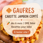 Gaufres carotte jambon comté pour bébé, prêtes à être servies avec une belle présentation.