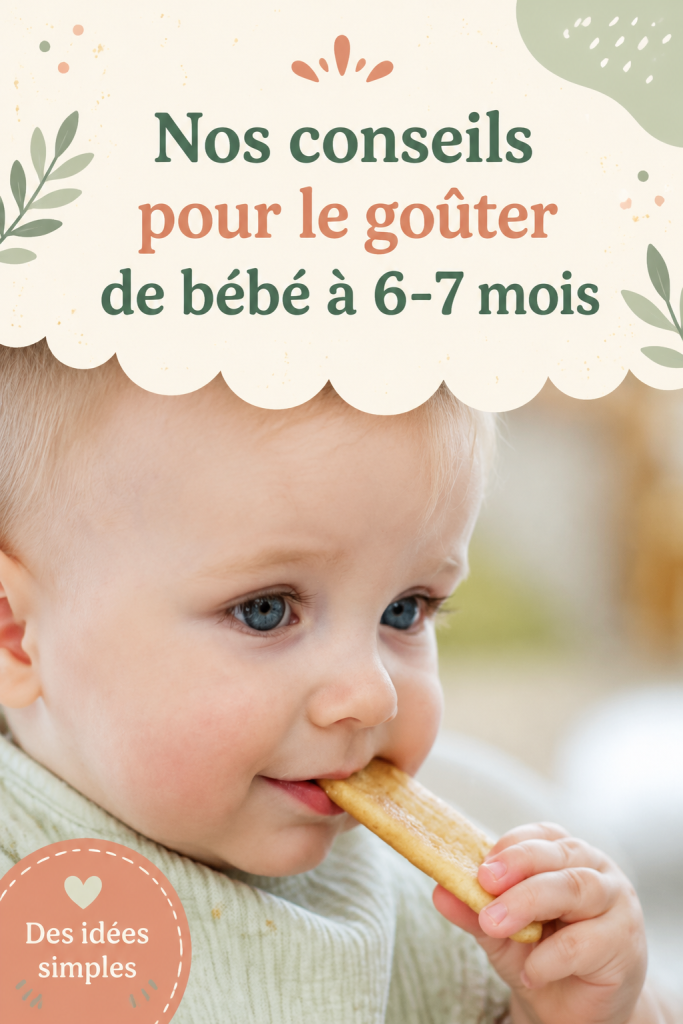 Goûter sain et coloré pour un bébé de 6 mois avec purées et fruits.