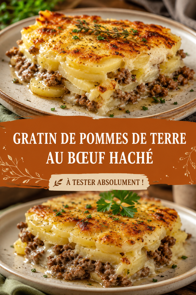Gratin de pommes de terre au bœuf haché doré et appétissant
