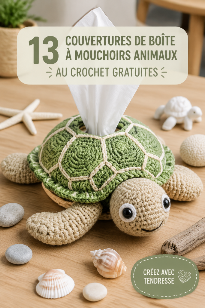 Housses de boîte à mouchoirs animalières au crochet colorées en présentation.