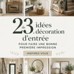 Entrée de maison élégamment décorée avec un meuble et des plantes.