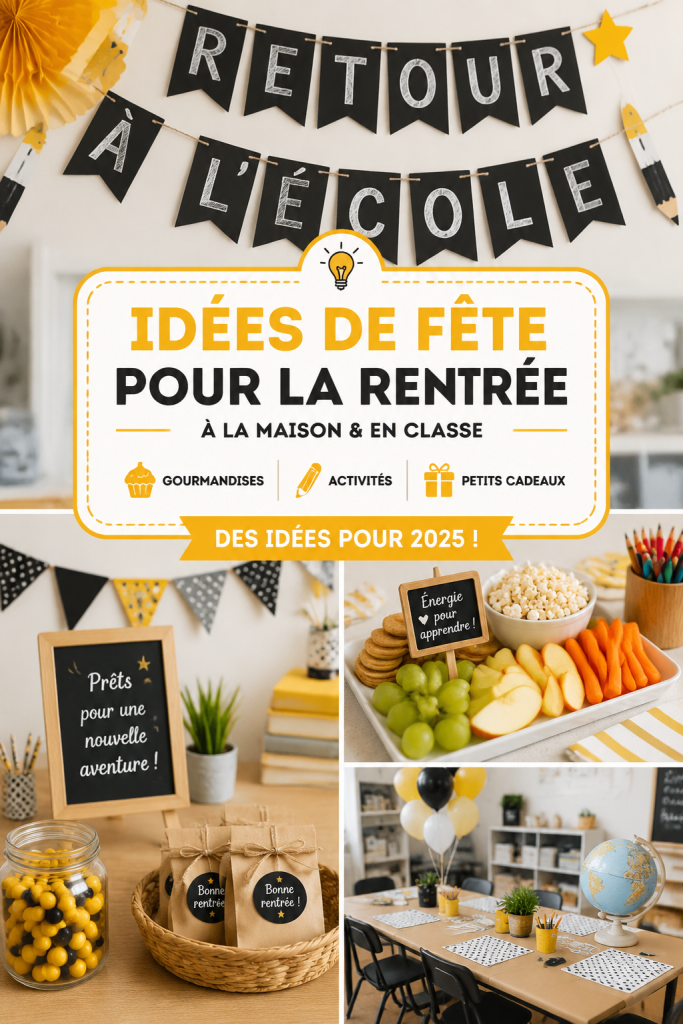 Fête de rentrée scolaire avec une décoration colorée et des activités ludiques.